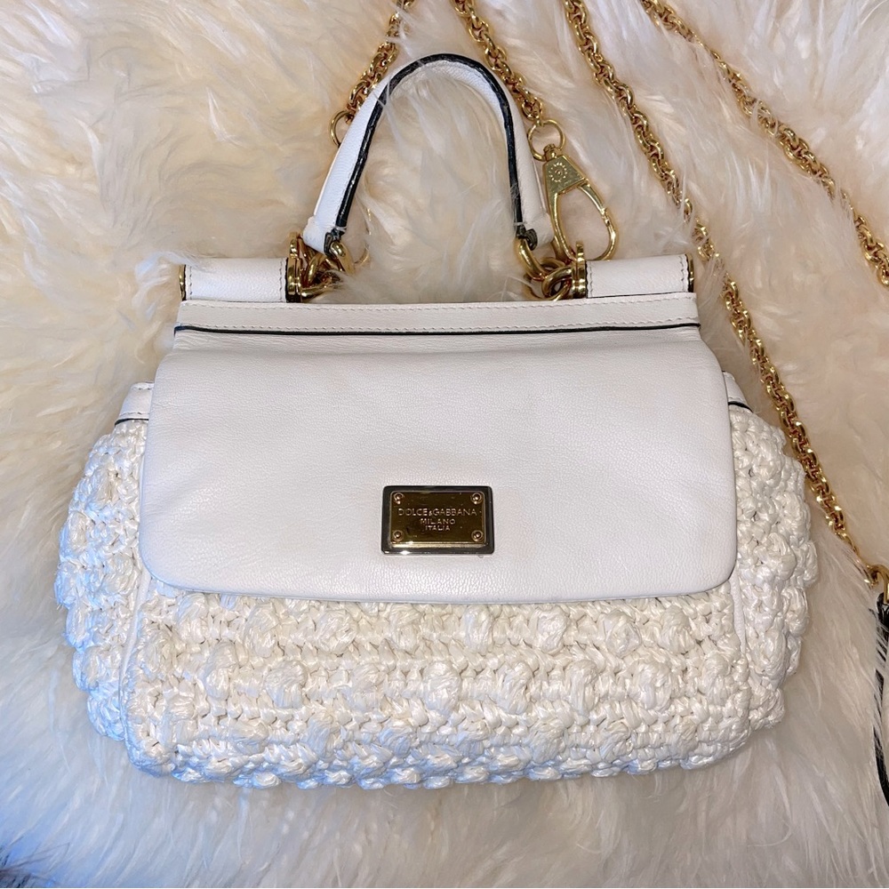Authentic Dolce & Gabbana Small Sicily Raffia Bag White
